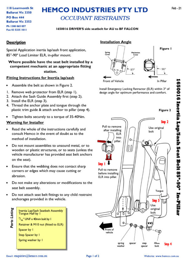 AU Sedan Seatbelts - Fronts - Image 6