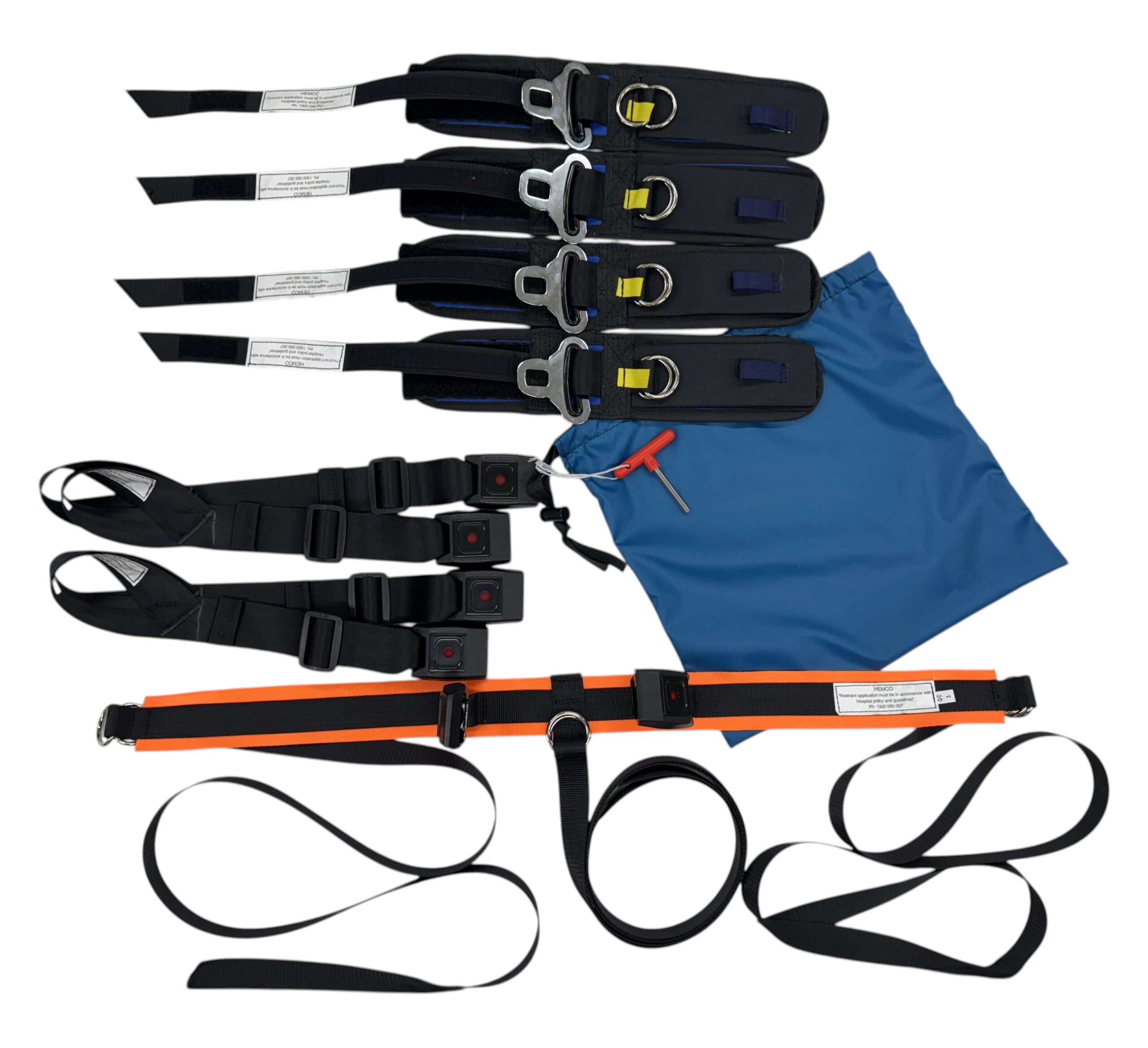 Mildura Base Hospital Standard Restraint Set | Blue Neoprene Wrist & Ankle Restraint System 1 Mildura Base Hospital Standard Restraint Set | Blue Neoprene Wrist & Ankle Restraint System